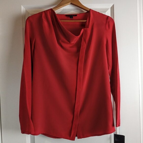 Classiques Entier Red Silk Asymmetrical Cowl Neck LS Top NWT - Picture 1 of 6